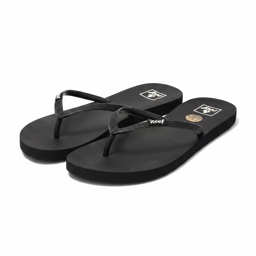 Reef Womens Black Glitter Strap Flip Flop Sandals Size 11 PVC Free Sparkle